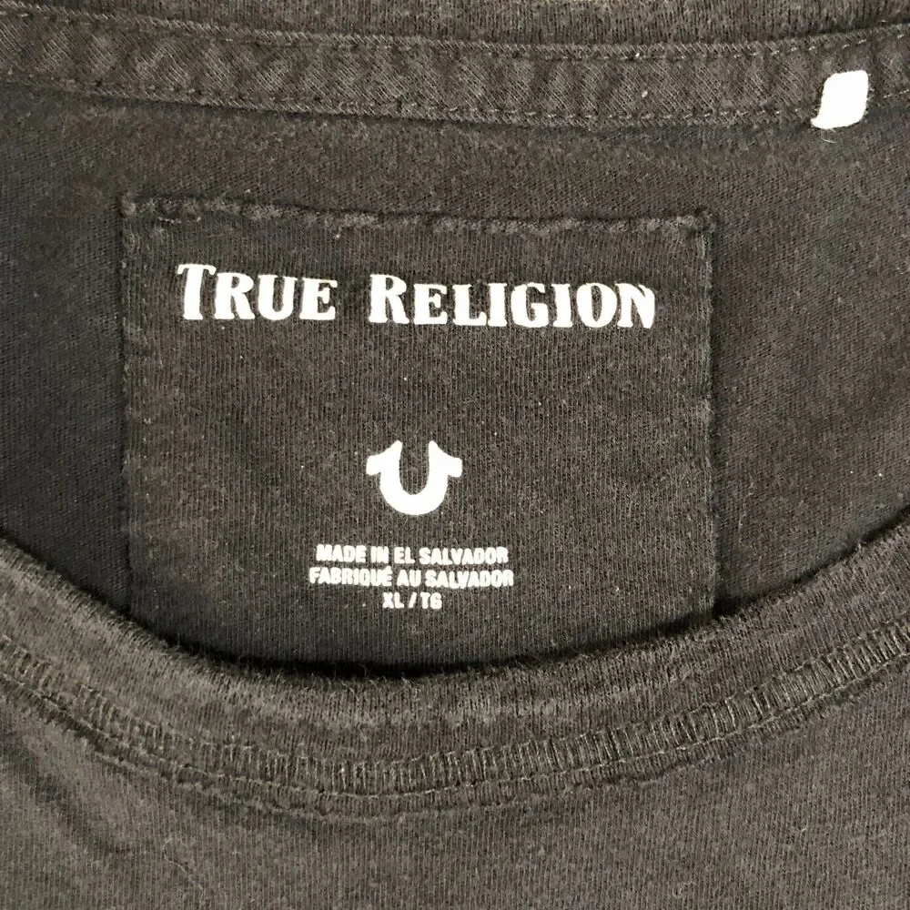 Adidas Shirt Mens Extra Large Black True Religion Logo Spell Out Tee Crew Neck